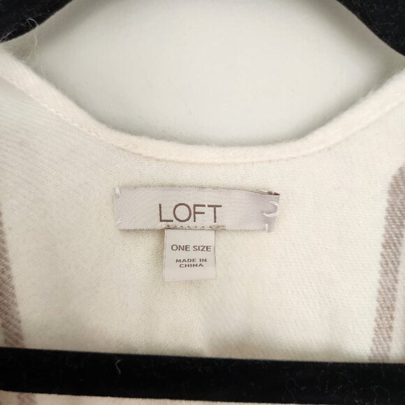 Loft Neutral Knit Wrap Poncho Sweater Wrap Open Front Fringe Shawl One Size Tan - Picture 3 of 7